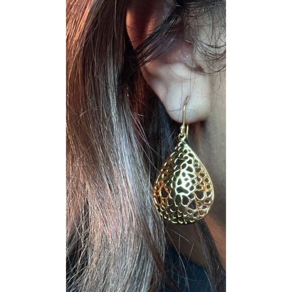 Estate Sterling Silver 925 Gold Tone Teardrop Filigree Dangle Earrings - Picture 4 of 7
